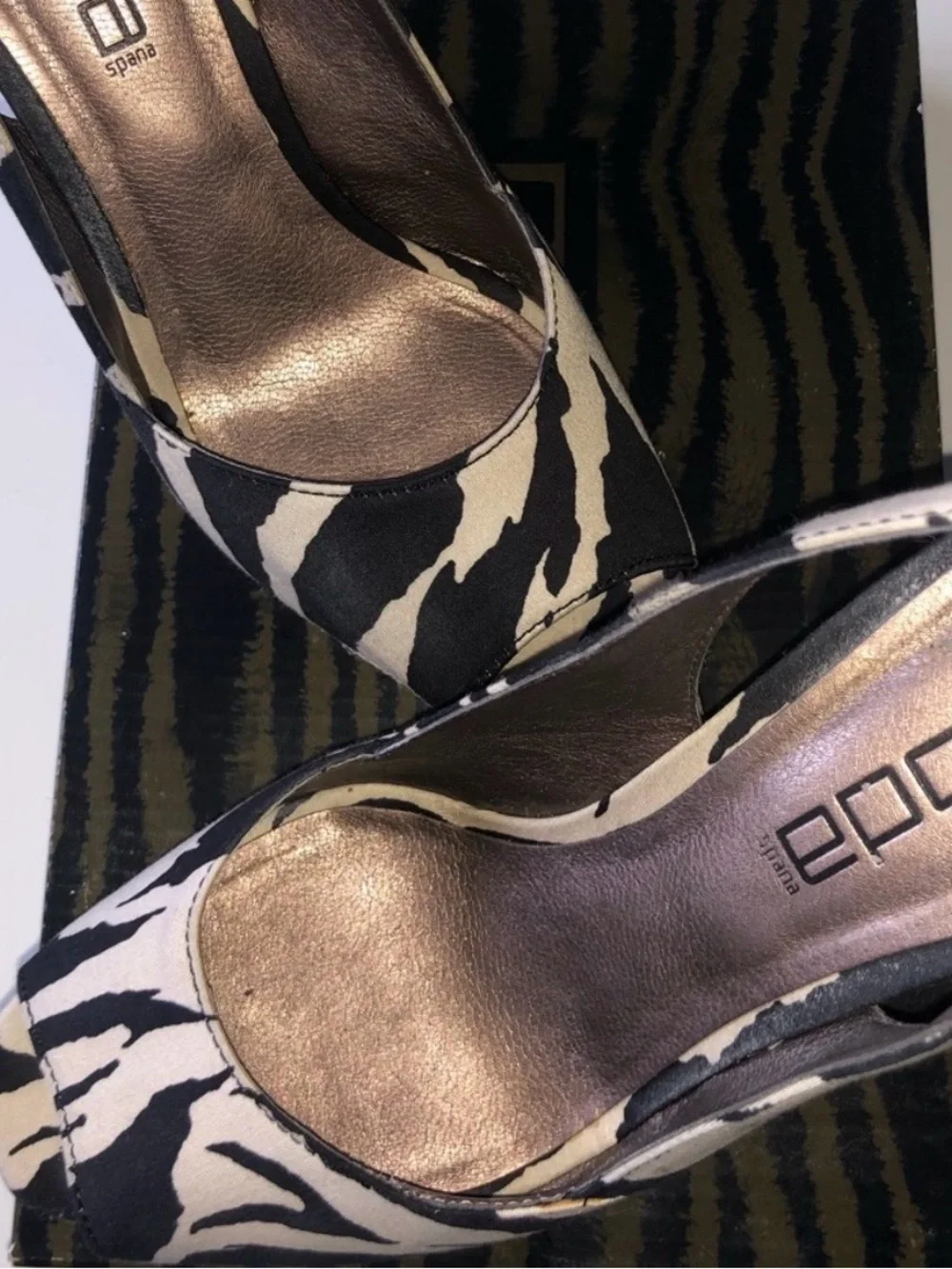 Moda Spana Zebra Print Black & Cream Slingback Wedges